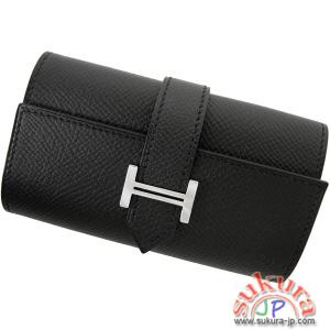 145 HERMES ベアン　キーケース　4連　Q刻印 エルメス 4連キーケース 偽物 ベアン ブラック×シルバー金具 Q刻印