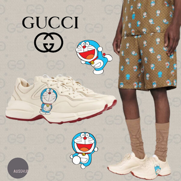 極美品✨　GUCCI　グッチ　ドラえもん　ライトンスニーカー　コラボスニーカー グッチ ドラえもん 偽物☆日本未入荷☆DORAEMON x グッチ ライトン