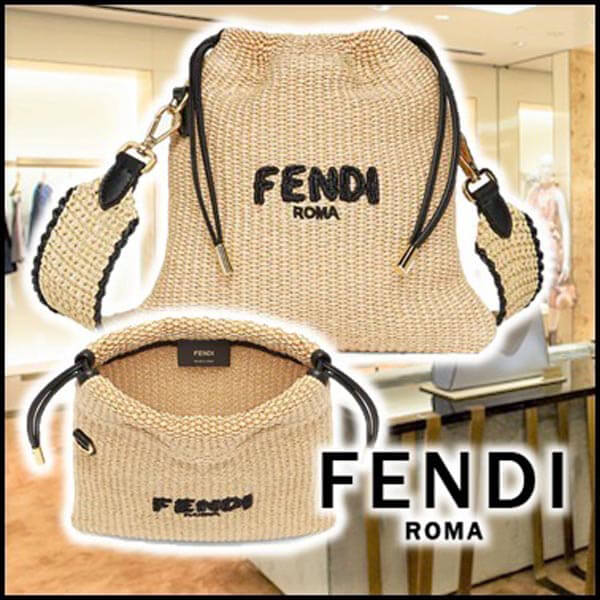 FENDI ROMA かごバッグ 巾着型 フェンディ かごバッグ 偽物 2021SS VERY掲載☆フェンディベージュ