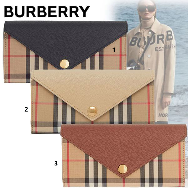 BURBERRY チェック&レザー コンチネンタルウォレット 長財布 バーバリー チェック コピー レザー コンチネンタルウォレット 長財布