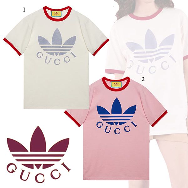 アディダス グッチ Tシャツ 偽物 コットン ジャージ Tシャツ【コラボ
