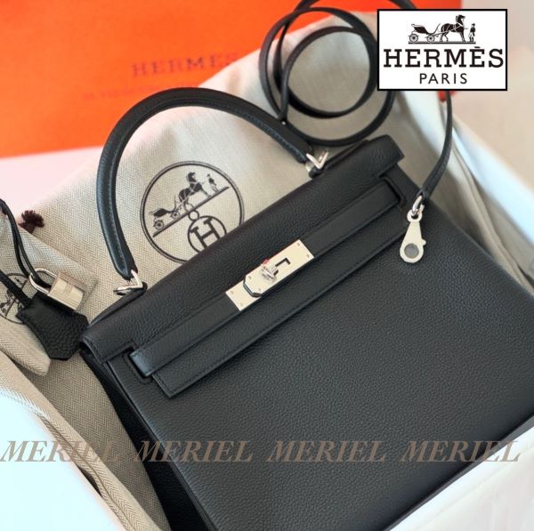 エルメス ケリー 25 cm 内縫い ブラック×シルバー金具 トゴ Q刻印