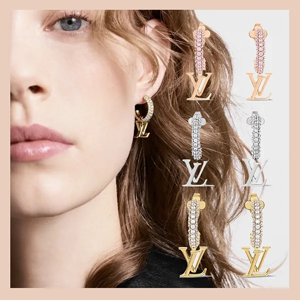 クリスタル輝く《ルイヴィトン》 ピアス コピー フープ LV アイ