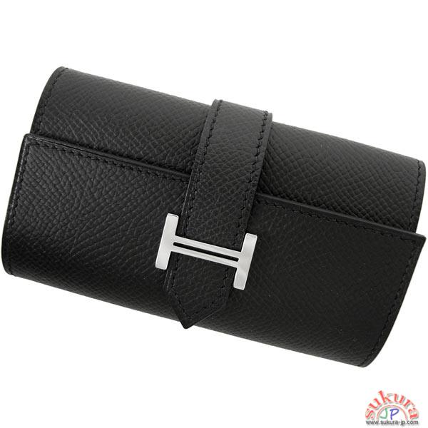 145 HERMES ベアン　キーケース　4連　Q刻印 エルメス 4連キーケース 偽物 ベアン ブラック×シルバー金具 Q刻印