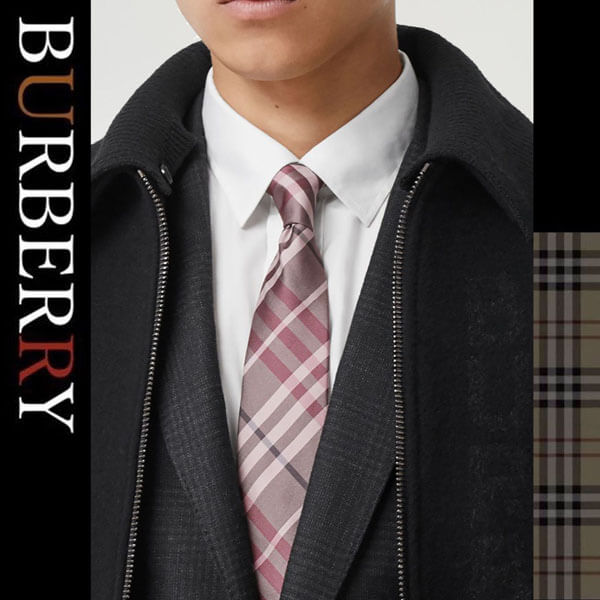 バーバリー ネクタイ コピー【BURBERRY】ピンク シルク チェック