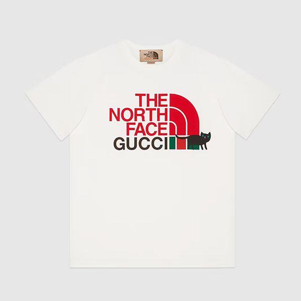 グッチ ノースフェイス パロディ ロゴ&可愛い キャットメンズTシャツ