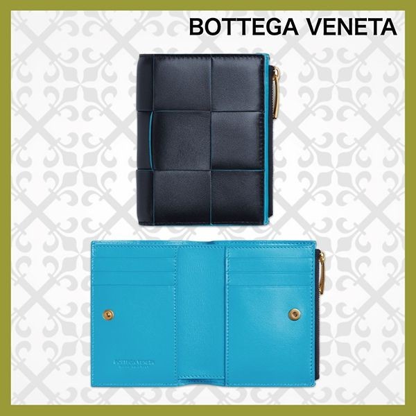 BOTTEGA VENETA スモールカセット　ブルー　二つ折り財布 超入手困難【ボッテガヴェネタ コピー】スモールカセット 二つ折り財布