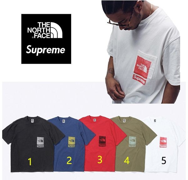 シュプリーム×ノースフェイス コラボ Printed Pocket Tee Tシャツ偽物
