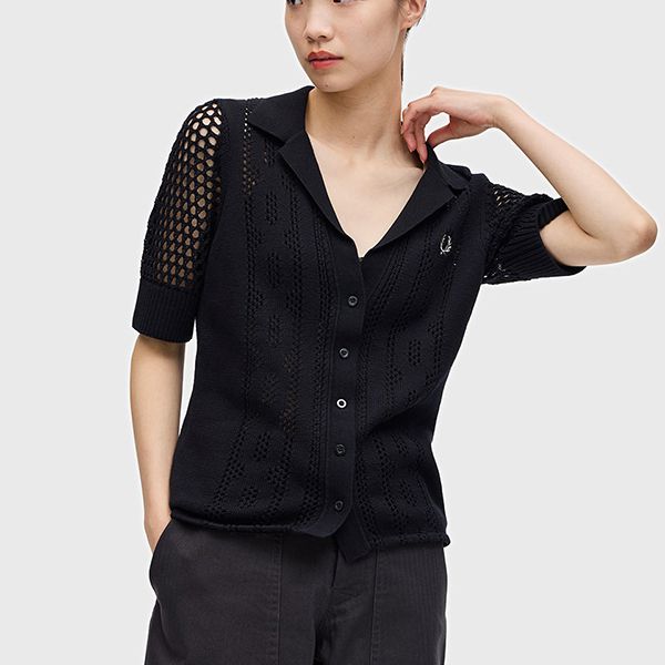 フレッドペリー コピーOpen-Knit Button-Through Shirt すぐ届く