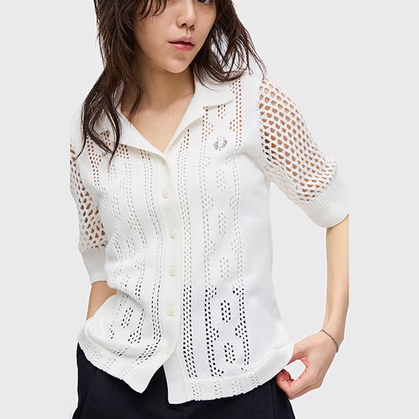 最終値下 フレッドペリー Open-Knit Button-Through フレッドペリー コピーOpen-Knit Button-Through Shirt すぐ届く