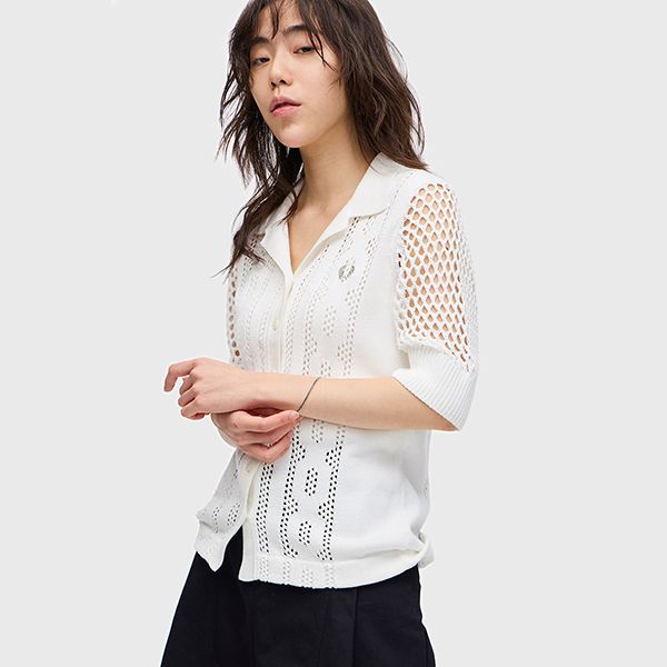 フレッドペリー コピーOpen-Knit Button-Through Shirt すぐ届く