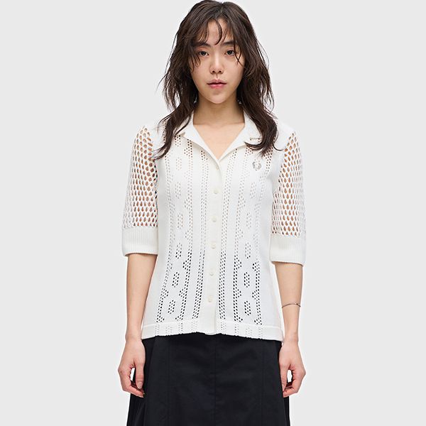 フレッドペリー コピーOpen-Knit Button-Through Shirt すぐ届く