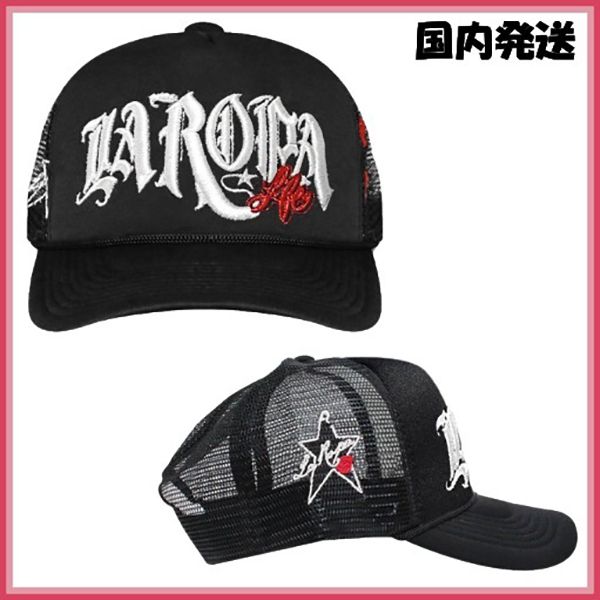 La Ropa ラロパLAロゴ トラッカーキャップ ブラック　確実正規品 ラロパ 偽物ロゴ LA ROPA□ Win Trucker Hat トラッカーハット【TOTECOPY】