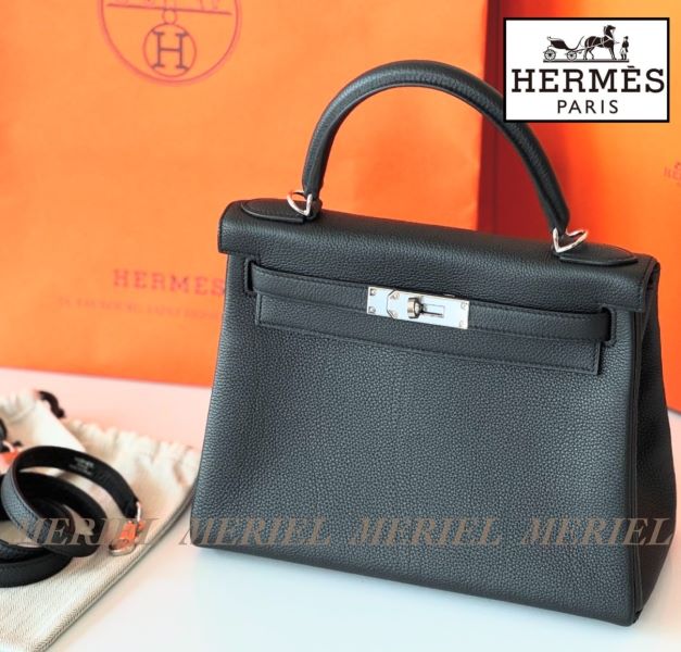 エルメス ケリー 25 cm 内縫い ブラック×シルバー金具 トゴ Q刻印 