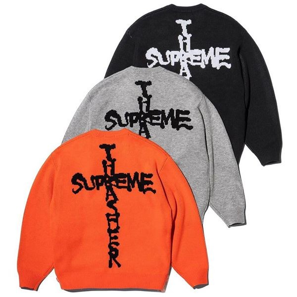 シュプリーム thrasher 偽物】neckface コラボ クロスロゴ セーター