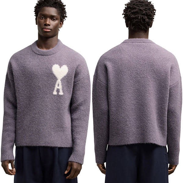 新作24AW】アミ パリス ホワイト ビッグハート ロゴ ニット 偽物