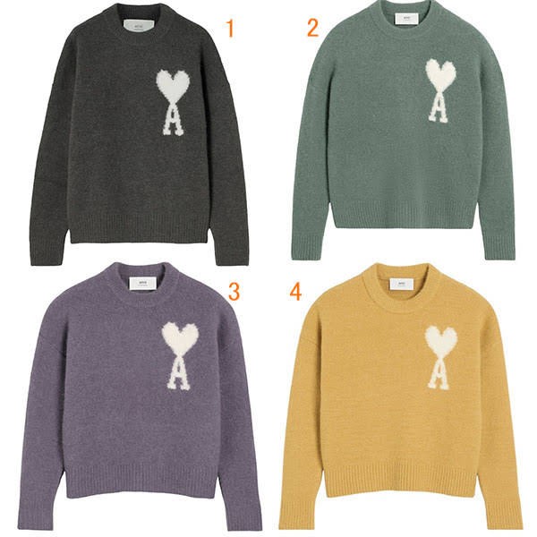 新作24AW】アミ パリス ホワイト ビッグハート ロゴ ニット 偽物