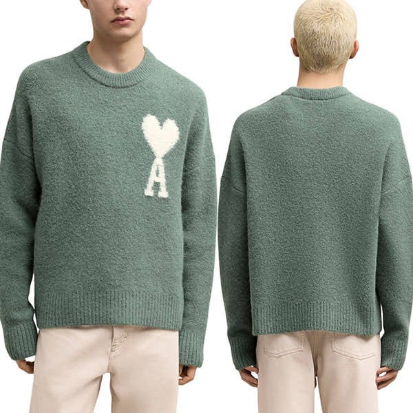 新作24AW】アミ パリス ホワイト ビッグハート ロゴ ニット 偽物