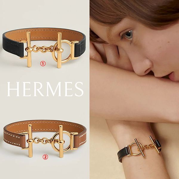 エルメス ゴールド×レザークルーズ シングル ツアー ブレスレット