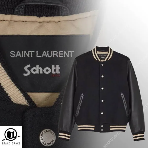 コラボ サンローラン × Schott コピー バーシティジャケット-サンローラン