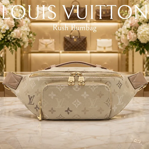 LOUIS VUITTON 超美品ノベルティ バッグ ショルダーバッグ ルイヴィトン LV Rush Bumbag ショルダーバッグ サンドベージュ M29274