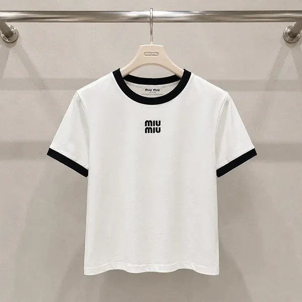 ミュウミュウ ロゴ クロップド 半袖Tシャツ MJN522 14EL F0009-ミュウ