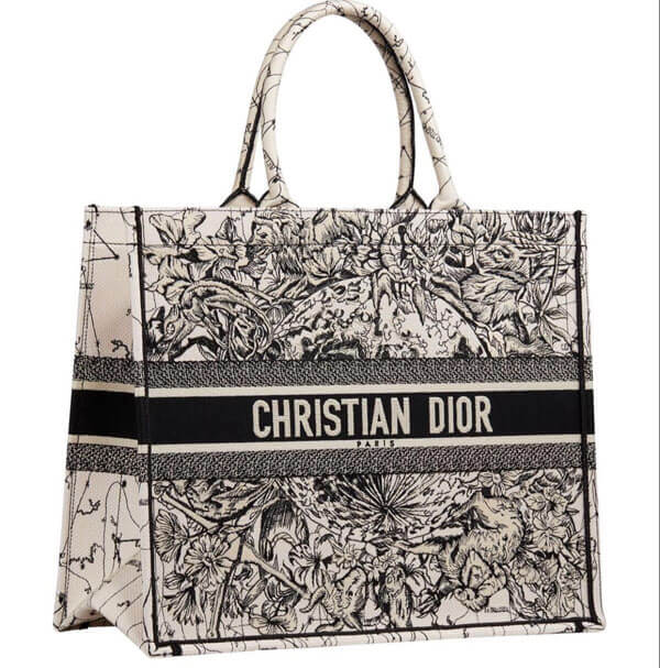 CHRISTIAN DIOR アニマル柄 ツイリー ディオール ブックトート 偽物 バッグ アニマル柄 CD モノクロ 新